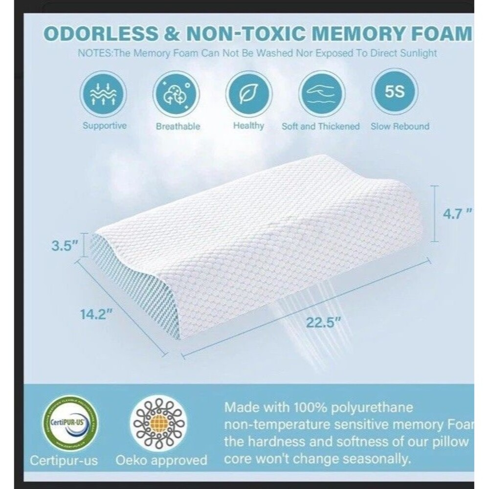 2 Pack Memory Foam Cooling Bed Pillows for Sleeping, Ergonomic - Picture 3 of 9